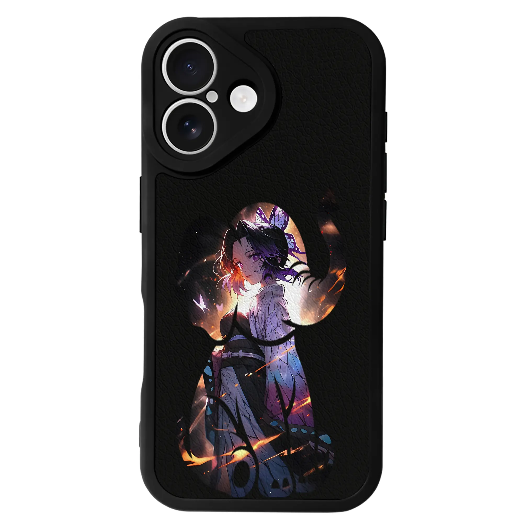 鬼滅の刃 グッズ,胡蝶 しのぶ - IPhone 16シリーズ対応 ・ シリコンスマホケース ・ レザー調 ・ 高精度フィット ・ 耐衝撃 ・ ワイヤレス充電対応 ・ 精密カット